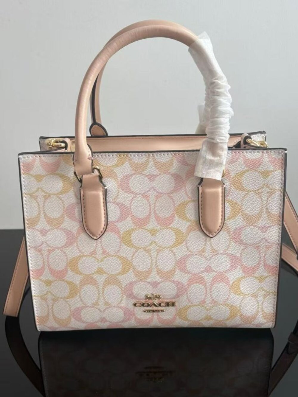 Coach Pastel Pink Multi Signature Satchel Top Handle Crossbody Handbag